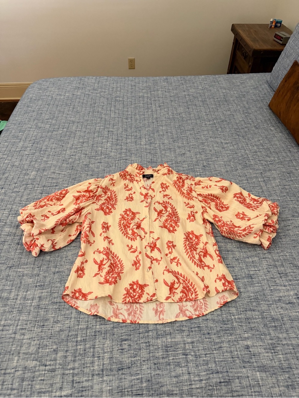 Women's Cream Blouse with Coral Floral Print - Lightweight Button-Up